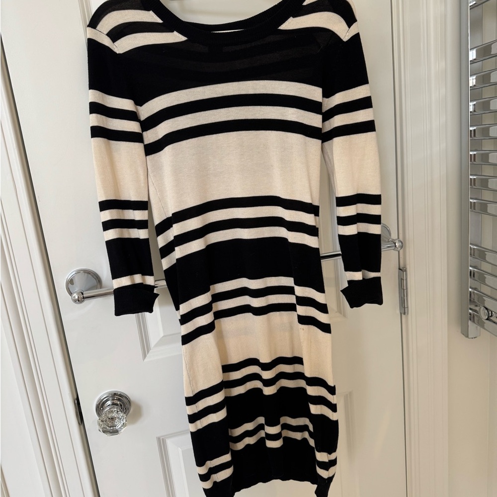 French Connection Black and Cream Knit Dress